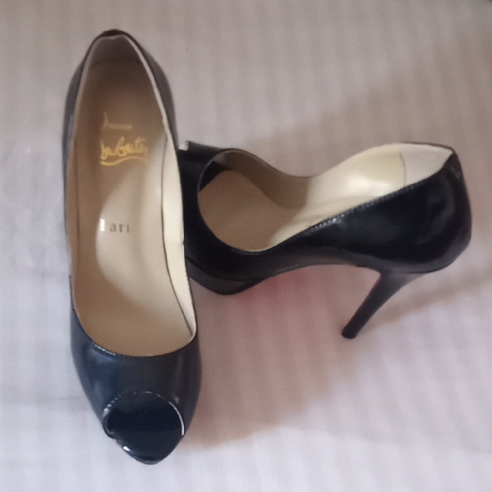 Christian Louboutin Black Peep-Toe Heels